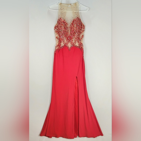 PARIS Women's Red Beaded Elegant Party Dress Size 8 - Picture 1 of 12